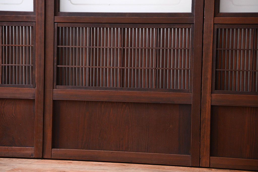 古民具・骨董　裏障子付き!幅の狭いアンティーク格子戸4枚セット
