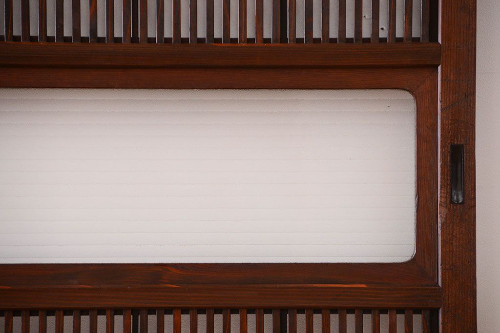 古民具・骨董　裏障子付き!銀モールガラス入り格子戸4枚セット