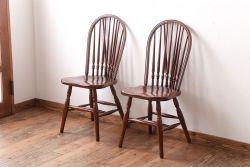 ヴィンテージ家具　秋田木工　ビンテージ品　後姿が美しいウィンザーチェア2脚セット(ダイニングチェア、ウインザーチェア)(2)