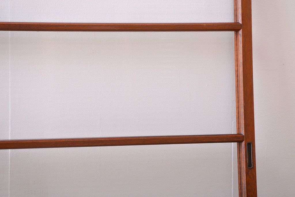 アンティーク　レトロな古い木味のモールガラス入り引き戸2枚セット(窓)(1)