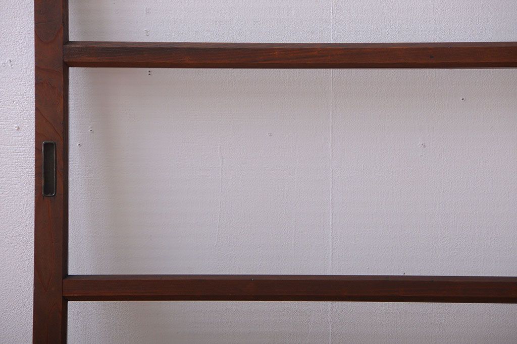 アンティーク　レトロな古い木味のモールガラス入り引き戸2枚セット(窓)(2)
