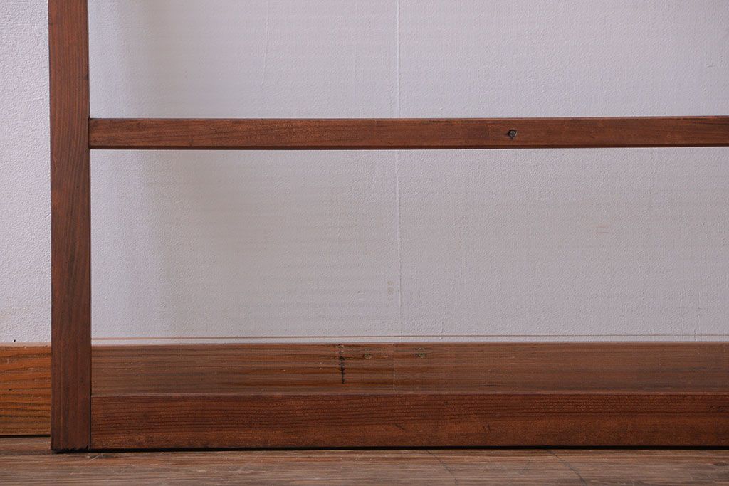 アンティーク　レトロな古い木味のモールガラス入り引き戸2枚セット(窓)(2)