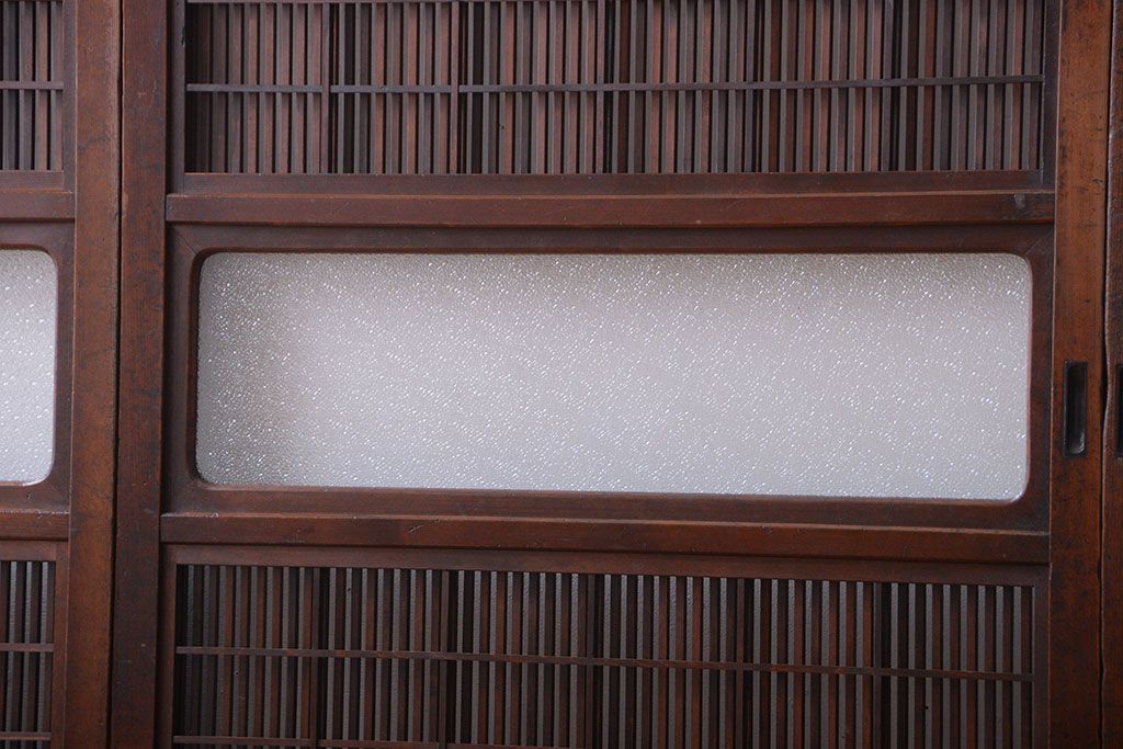 古民具・骨董　裏障子付き!腰板欅材のダイヤガラス入り格子戸4枚セット