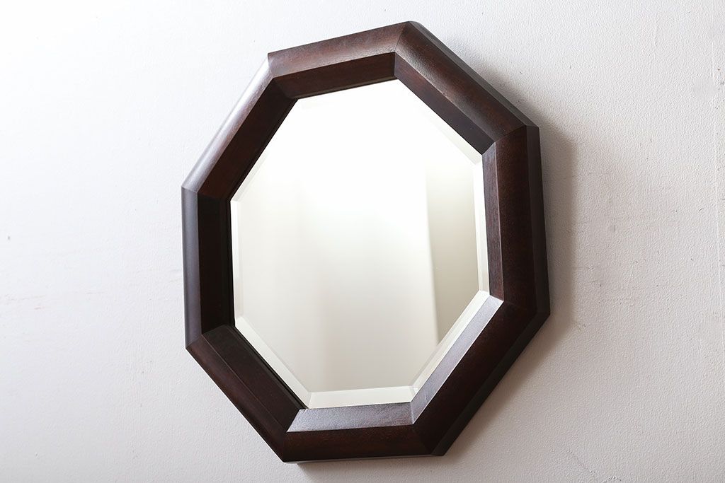 アンティーク雑貨　北海道民芸家具　八角形の壁掛け鏡