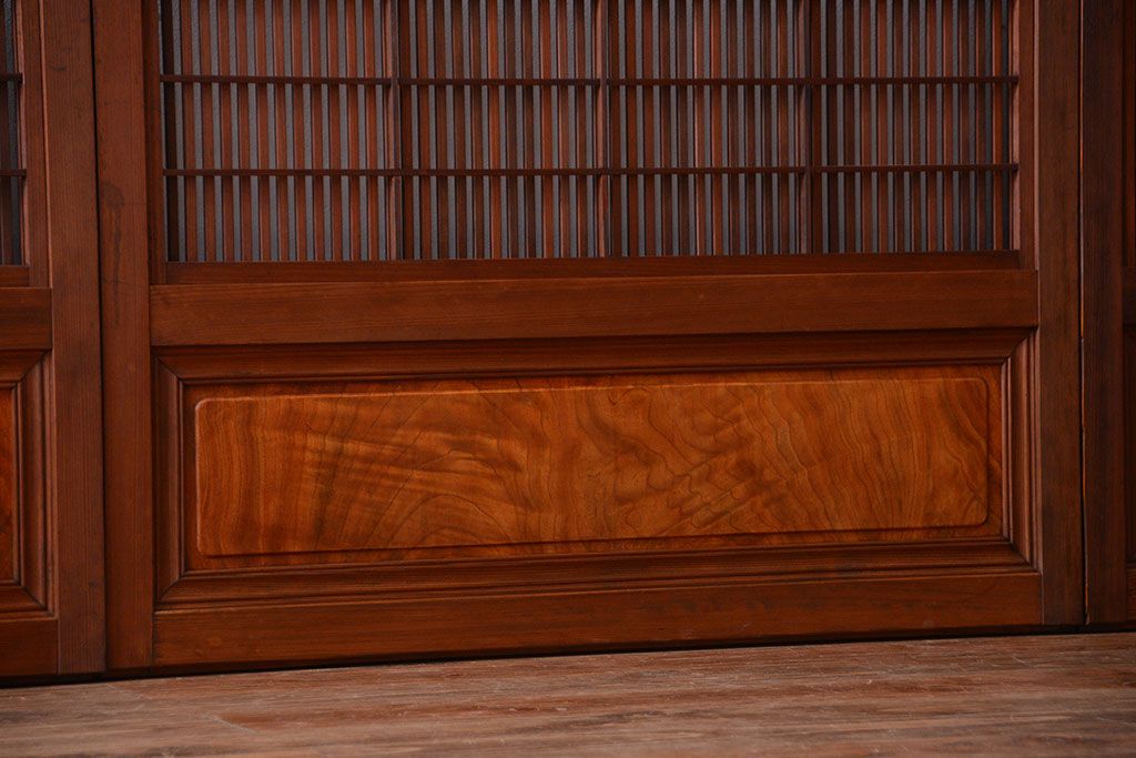 和製アンティーク　モールガラス入り格子戸4枚セット