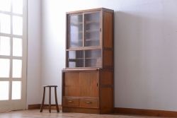 レトロ家具　和製アンティーク　背のたかいレトロな作業台付きカップボード(食器棚)