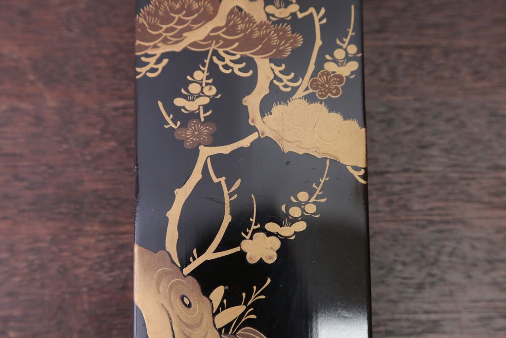 アンティーク雑貨　アンティーク　梅花の図・蒔絵文箱(漆器、梨地)