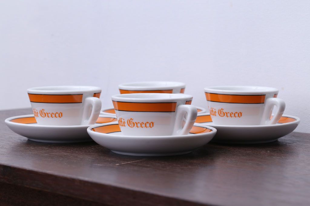 アンティーク雑貨 イタリアRichard Ginori(リチャードジノリ) Caffe Greco(カフェグレコ) カップ&ソーサー4客セット