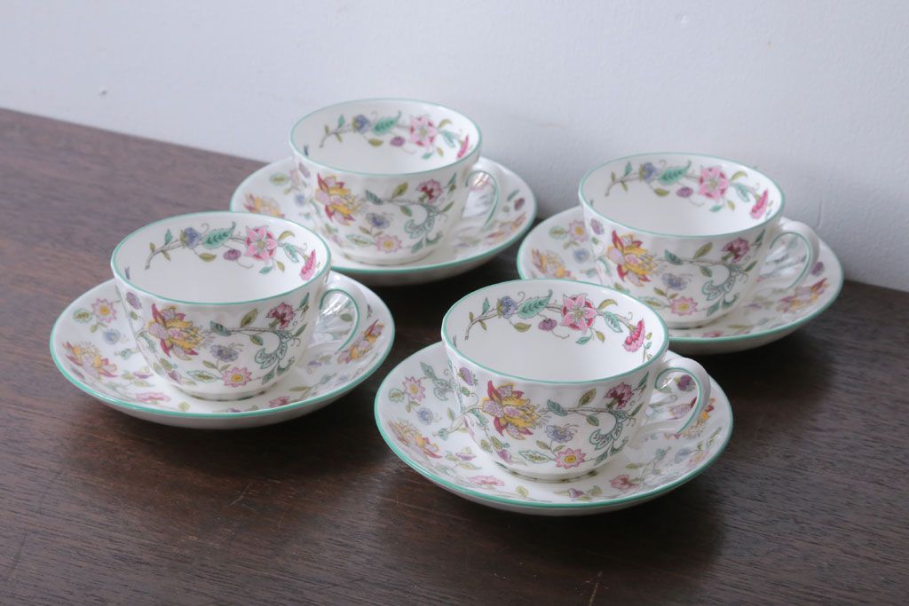 アンティーク雑貨　イギリスMINTON(ミントン)　Haddon Hall(ハドンホール)　カップ&ソーサー4客セット