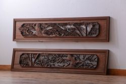 和製アンティーク　立体感のある彫刻が美しい松竹梅の高級欄間2枚セット