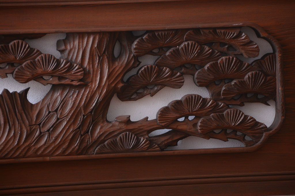 和製アンティーク 立体感のある彫刻が美しい松竹梅の高級欄間2枚セット 