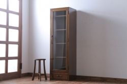 アンティーク家具　和製アンティーク　引き出し付き!　縦型が珍しいナラ材製の収納棚
