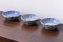 アンティーク雑貨　古民具・骨董　幕末〜明治　蛸唐草なます皿3客(伊万里)