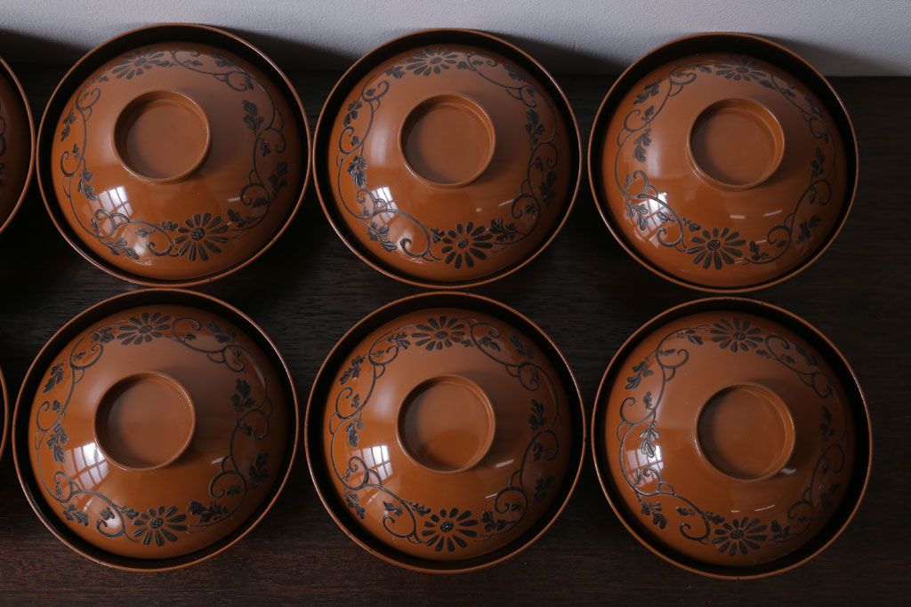 アンティーク雑貨　大正四年　蒔絵の美しい木製お椀10客(漆器)