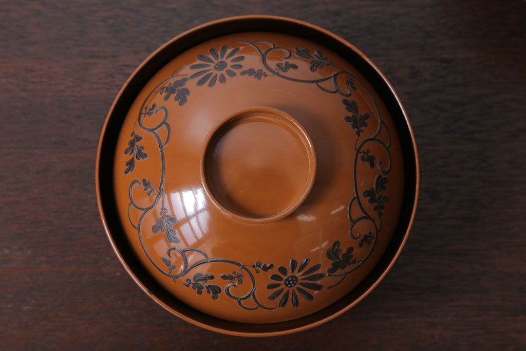 アンティーク雑貨　大正四年　蒔絵の美しい木製お椀10客(漆器)
