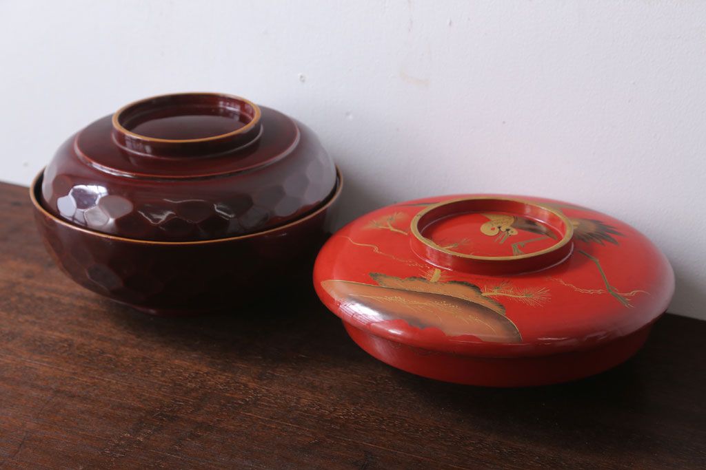 アンティーク雑貨　大正〜昭和初期　金蒔絵菓子鉢2点(漆器)