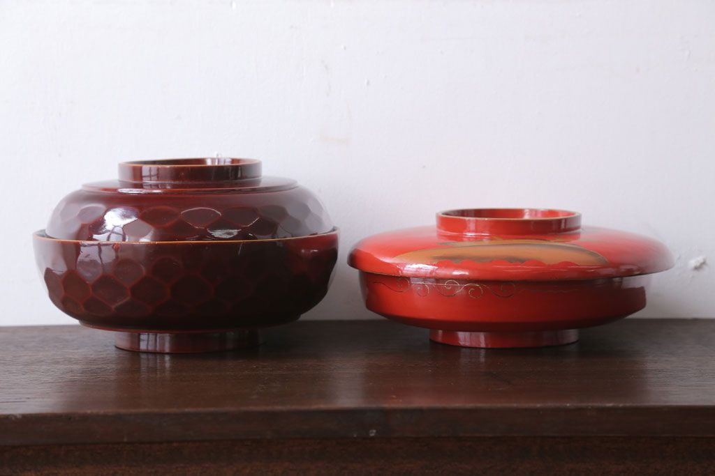 アンティーク雑貨　大正〜昭和初期　金蒔絵菓子鉢2点(漆器)