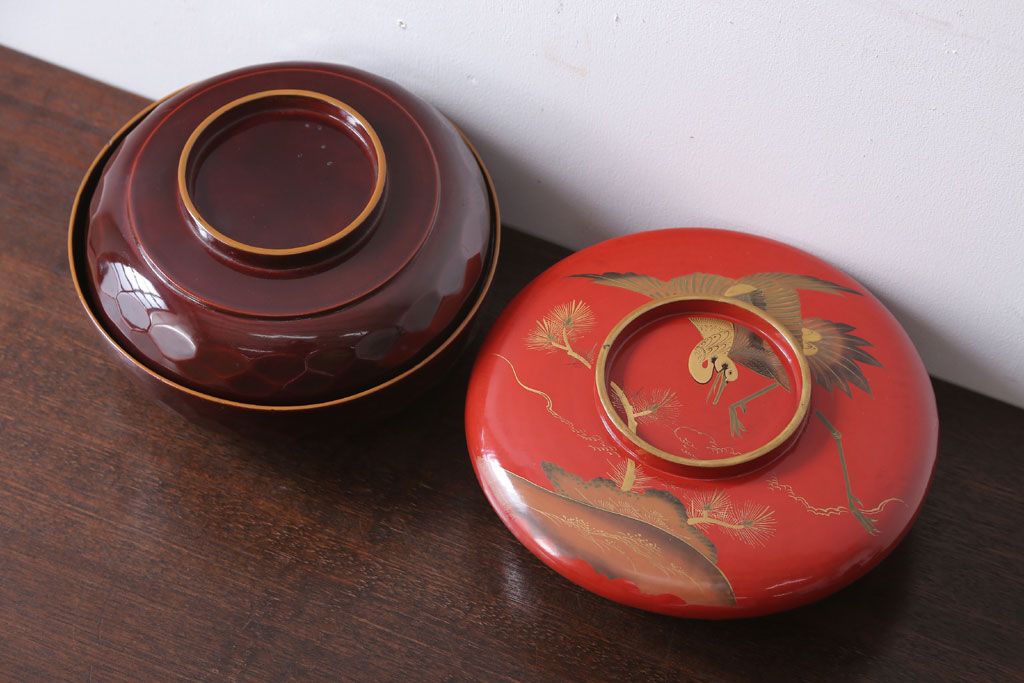 アンティーク雑貨　大正〜昭和初期　金蒔絵菓子鉢2点(漆器)