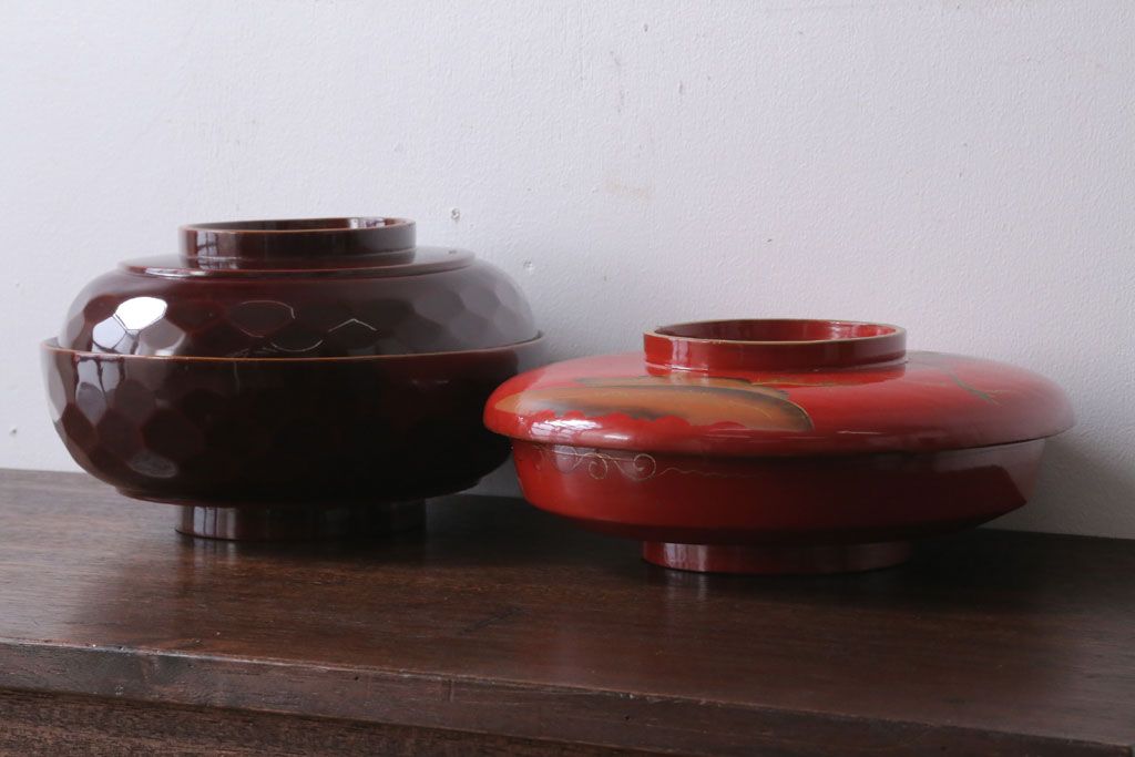 アンティーク雑貨　大正〜昭和初期　金蒔絵菓子鉢2点(漆器)