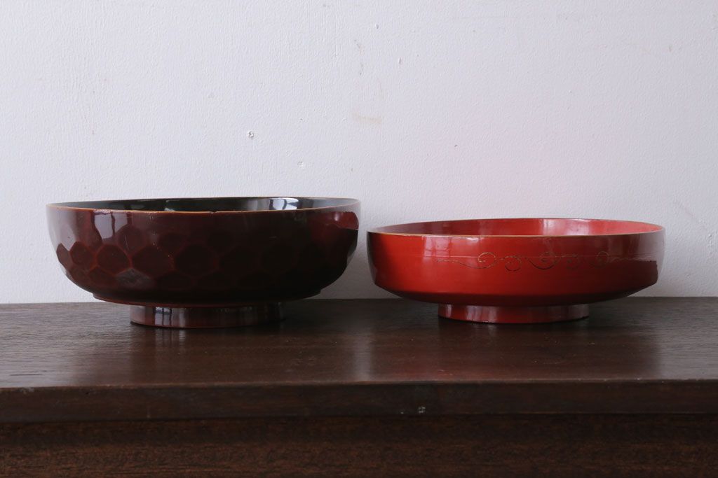 アンティーク雑貨　大正〜昭和初期　金蒔絵菓子鉢2点(漆器)