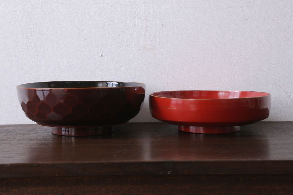 アンティーク雑貨　大正〜昭和初期　金蒔絵菓子鉢2点(漆器)