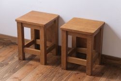 レトロ家具　昭和レトロ　古い学校の木製アンティーク角スツール2脚セット(3)