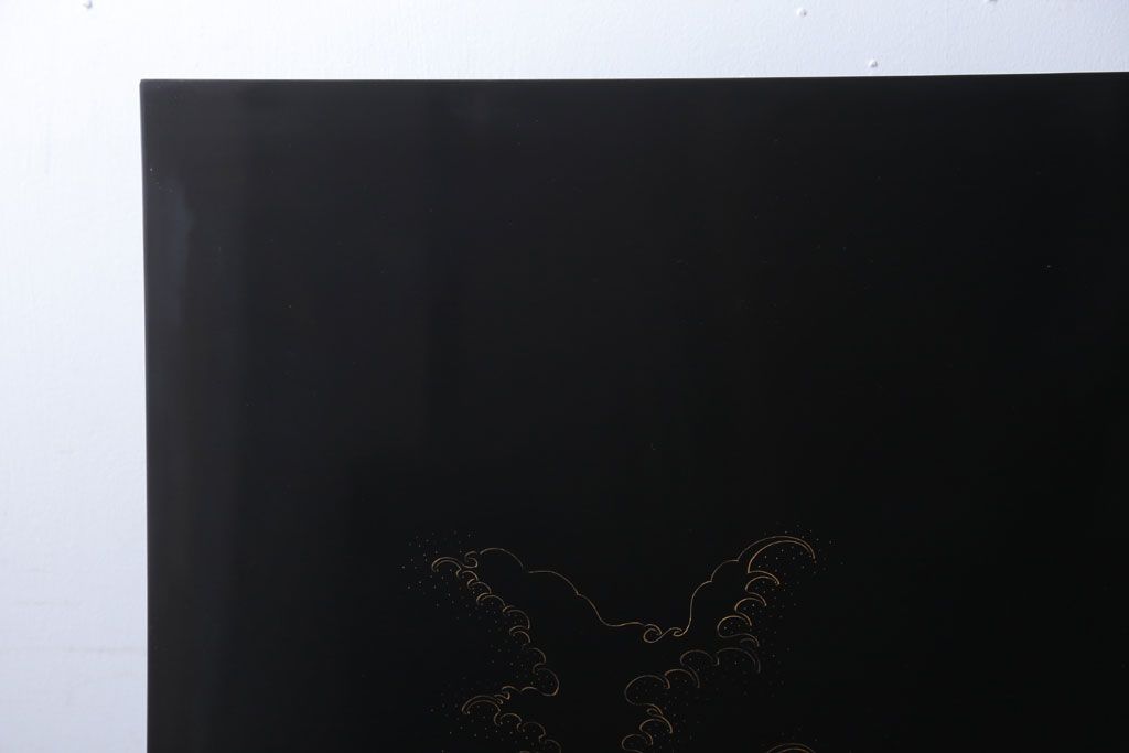 アンティーク雑貨　高級品　輪島塗沈金作家川端光峰作　鶴沈金蒔絵衝立(定価約200万円)