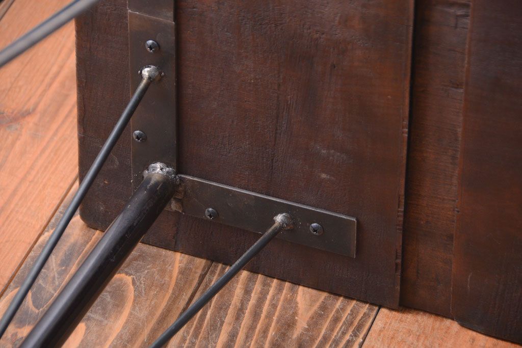 アンティーク家具　アンティーク　天板一枚板!横型鉄脚テーブル(3)