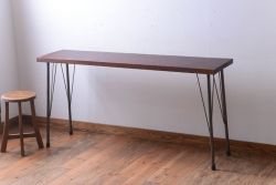 アンティーク家具　アンティーク　天板一枚板!シンプルな横長鉄脚テーブル(2)