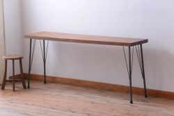 アンティーク家具　アンティーク　天板一枚板!シンプルな横長鉄脚テーブル(3)