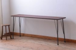 アンティーク家具　アンティーク　天板一枚板!シンプルな横型鉄脚テーブル(1)