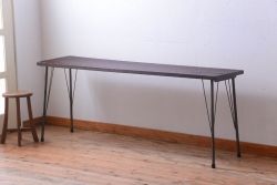 アンティーク家具　アンティーク　天板一枚板!シンプルな横型鉄脚テーブル(2)