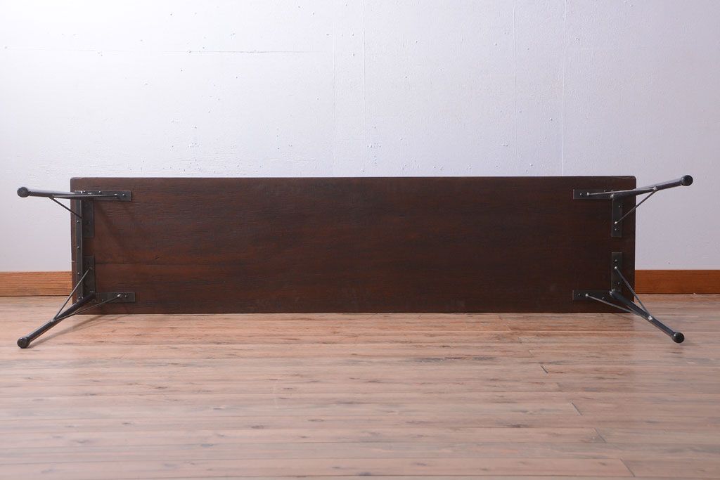 アンティーク家具　アンティーク　天板一枚板!シンプルな横型鉄脚テーブル(2)