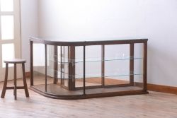 アンティーク家具　和製アンティーク　曲げガラスの古い木製ショーケース