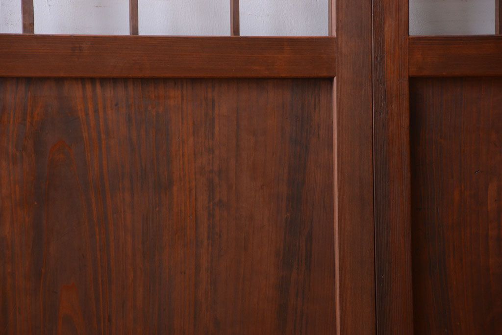 古民具・骨董　古い木のアンティーク升目格子ガラス戸