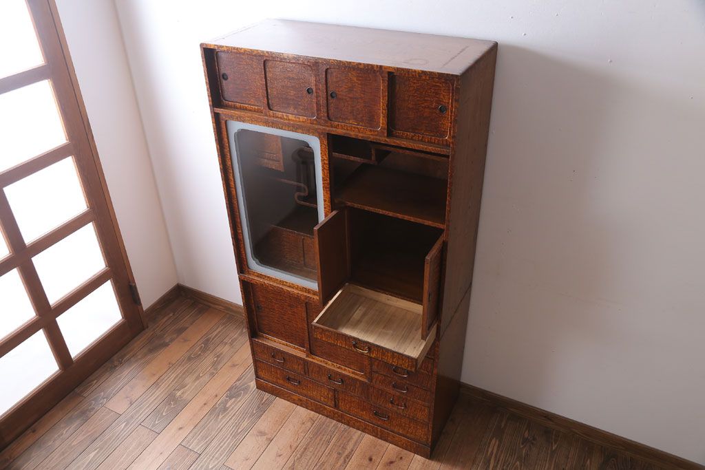 アンティーク家具　古民具・骨董　タモ玉杢材!上質なアンティーク茶箪笥