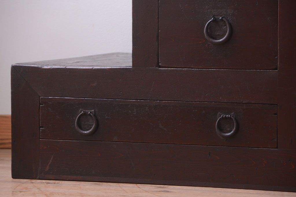 アンティーク家具　古民具・骨董　明治期　小ぶりなアンティーク階段箪笥