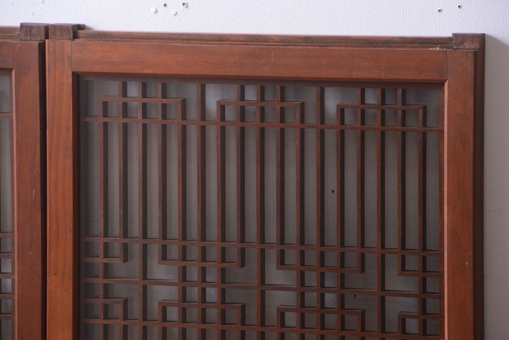 古民具・骨董　古い木製のガラス書院戸2枚セット