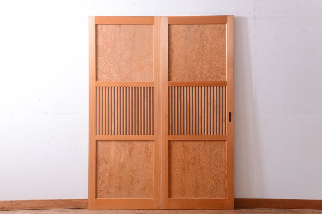 アンティーク　高級品!秋田杉一枚板の木味格子帯戸