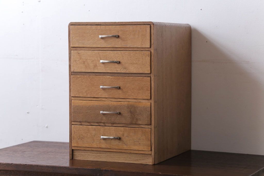レトロ家具　昭和レトロ　古いナラ材のアンティーク小引き出し