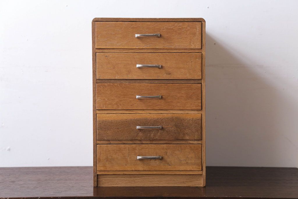 レトロ家具　昭和レトロ　古いナラ材のアンティーク小引き出し