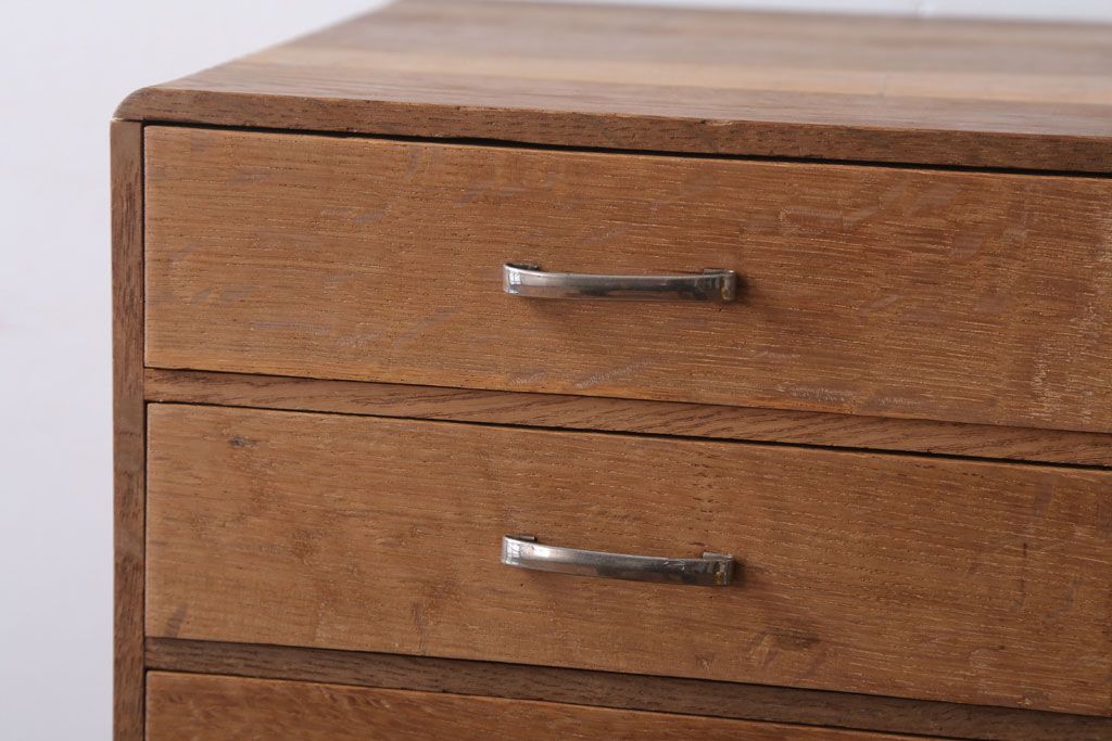 レトロ家具　昭和レトロ　古いナラ材のアンティーク小引き出し
