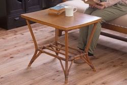 アンティーク家具　和製アンティーク　ラタン使用!ナラ材天板の古いサイドテーブル