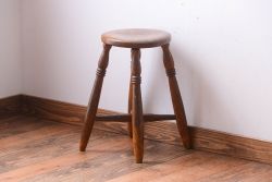 アンティーク家具　アンティーク　古い木のおしゃれでシャビーな丸スツール(1)