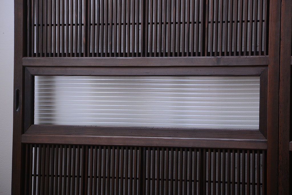 古民具・骨董　腰板欅材!裏障子付き格子戸4枚セット
