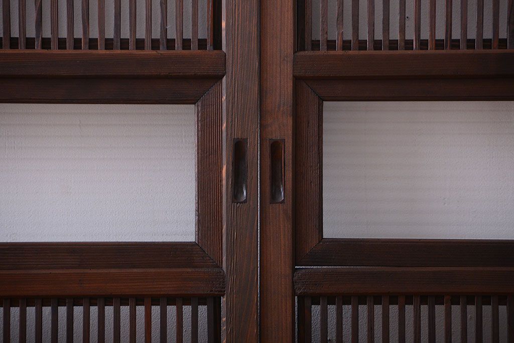 古民具・骨董　腰板欅材!裏障子付き格子戸4枚セット