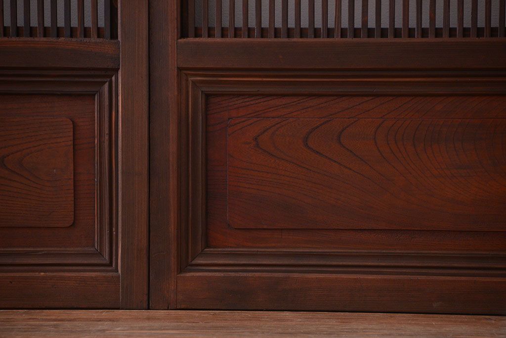 古民具・骨董　腰板欅材!裏障子付き格子戸4枚セット