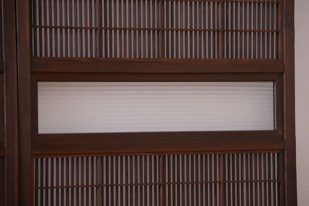 古民具・骨董　腰板欅材!裏障子付き格子戸4枚セット