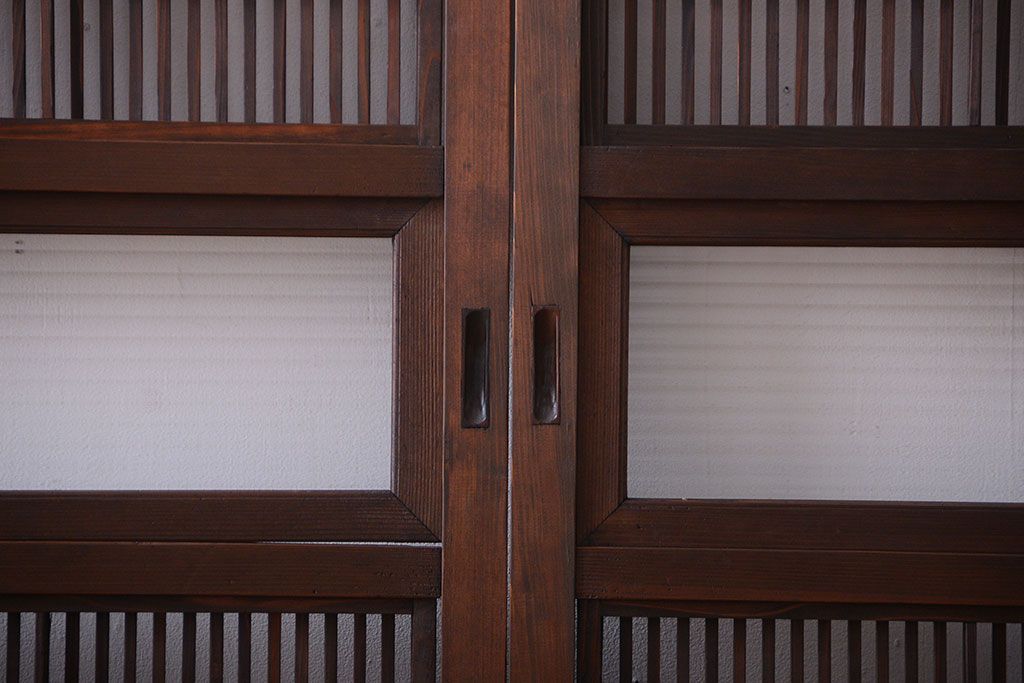 古民具・骨董　腰板欅材!裏障子付き格子戸4枚セット