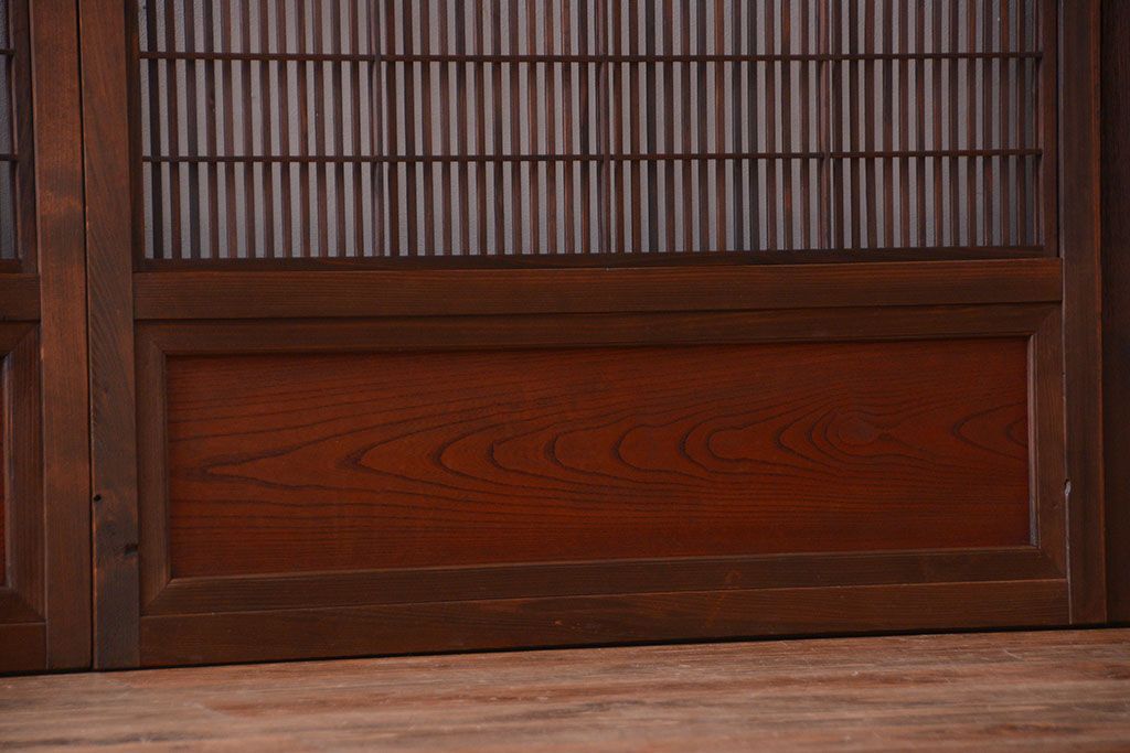 古民具・骨董　腰板欅材!裏障子付き格子戸4枚セット